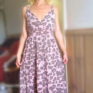 Garnet Hill Pink & Gray Floral Maxi Dress